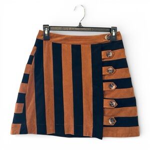 Anthropologie Black and Brown Striped Mini Skirt w/ Button Detailing Size 2